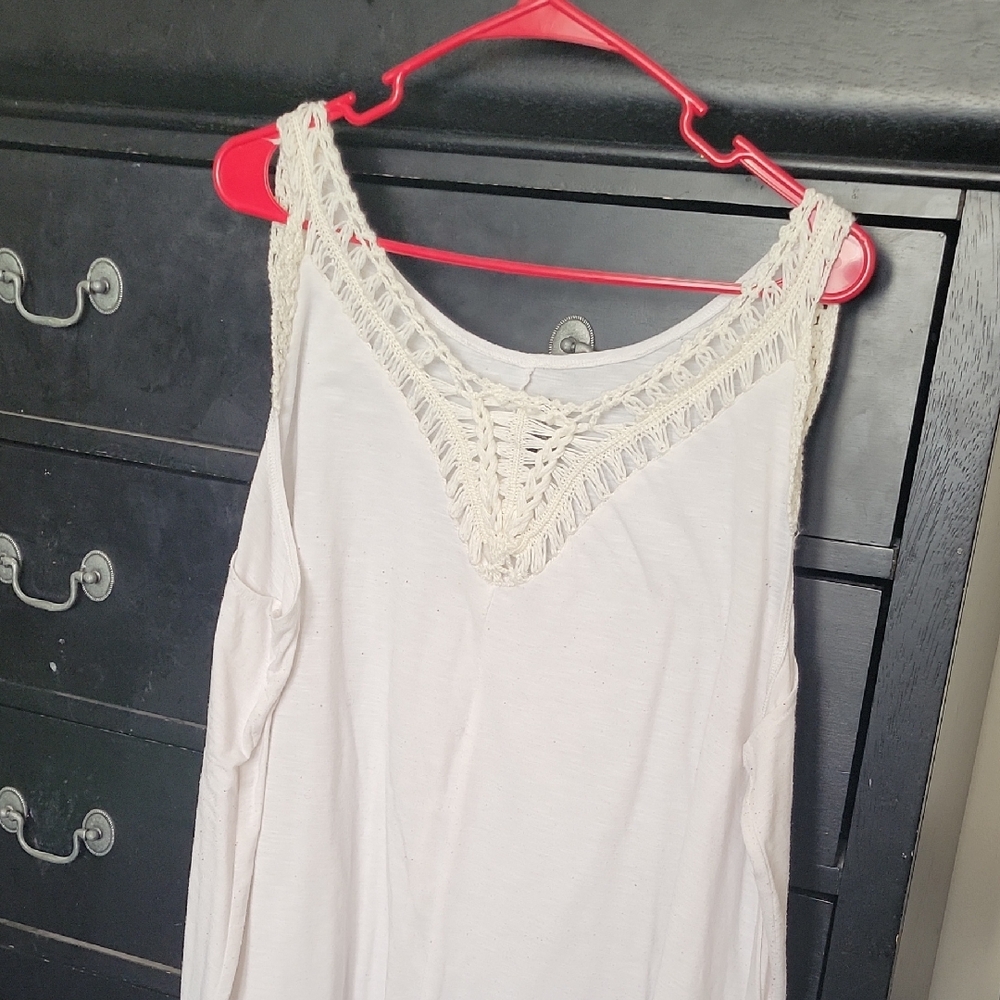 Women's White Crochet Trim Top